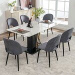 Lot de 6 chaises de salle � manger velours gris - motif losange - design contemporain - int�rieur