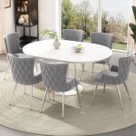 Lot de 6 chaises de salle � manger en velours gris pieds m�tal argent� design moderne montage facile