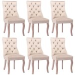 Chaise de salle � manger - chaise scandinave - velours beige - pieds bois massif - lot de 6