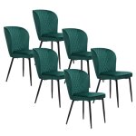 Lot 6 chaises salle � manger vert fonc� velours - design rembourr� avec dossier et pieds m�tal pour salon ...