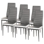 Lot de 6 chaises de salle � manger - viyiduo - ergonomique 40x39x98cm - gris et blanc - pvc et m�tal