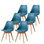 Lot de 6 chaises - scandinaves - chaises de salle  manger - pieds en bois - bleu