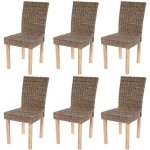 Lot de 6 chaises de sjour littau en osier et rotin kubu - marron - style ethnique - pour salle  manger ...