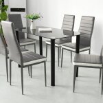 Yis lot de 6 chaises en simili cuir gris bandeau blanc style contemporain - 40 x 39 x 98 cm Yis lot de 6 chaises en simili cuir gris bandeau blanc style contemporain - 40 x 39 x 98 cm