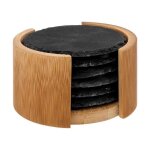 Lot de 6 dessous de verre ardoise 10cm noir