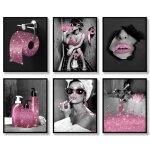 Lot de 6 fashion wall art décor de salle de bain prints affiches en toile sans cadre 20x30cm Lot de 6 fashion wall art décor de salle de bain prints affiches en toile sans cadre 20x30cm
