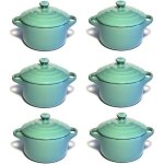 Lot de 6 mini cocottes bleues turquoises double poignée avec couvercle hobby cook Lot de 6 mini cocottes bleues turquoises double poignée avec couvercle hobby cook