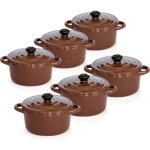 Lot de 6 minis cocottes double poignes avec couvercle - marron