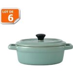 Lot de 6 mini cocottes ovales bleues / vertes avec couvercle et poignées hobbycook Lot de 6 mini cocottes ovales bleues / vertes avec couvercle et poignées hobbycook
