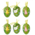 Lot de 6 oeufs de p�ques peints fond vert