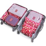 Organisateur de voyage - noname - lot de 6 - polyester - imprim fleurs - rouge