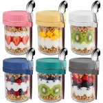 Lot de 6 overnight oats jar 400ml avec cuillere - pot overnight oat verre - bocaux en verre herm�tique ...
