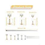 Lot de 6 paires de piercings labret en acier inoxydable 16 g filetage interne pour l�vre nez m�duse conque ...