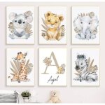 Lot de 6 posters personnalis� garcon fille affiche prenom d�coration chambre enfant tableau animaux murale ...