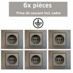 Lot de 6 prises murales avec cadre ? anthracite / gris ? 16a 250v ? m�canisme m�tal ? compatible bo�tiers ...