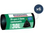 Lot de 6 rouleaux de 20 sacs - poubelle 30l - 120 sacs noir