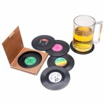 Lot de 6 sous - verres disque en vinyle (lp) style r�tro antid�rapants pour la tasse le caf� et les boissons ...