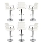 Lot de 6 tabourets de bar blanc haut chaise de bar pu chrome hauteur r�glable grande base ?385 cm
