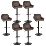 Lot de 6 tabouret de bar & chaise haute de cuisine - hauteur rglable 52 - 72 cm en tissu marron