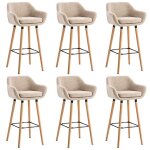 Lot de 6 tabourets de bar feinis avec accoudoirs et dossier - cuisine et maison 45x45x104cm - beige
