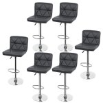 Lot de 6 tabourets de bar nordique gris en simili cuir - chaises rotatives avec dossier et repose - pieds ...