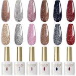 Lot 6 vernis gel semi - permanent � paillettes marron argent rose gris et rouge pour french manucure ...