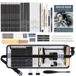 Lot de 60 crayons � dessin et croquis - fournitures artistiques avec carnet de croquis 3 couleurs graphite ...