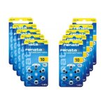 Lot de 60 piles auditives renata za10 zinc air jaune -