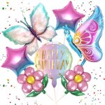 Lot de 7 d�corations danniversaire pour fille - motif papillon - multicolore - ballon en aluminium - ...