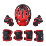 Lot de 7 pi�ces equipement de protection casque v�lo enfant prot�ge - poignet genouill�re coudi�re rouge ...