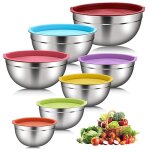 Lot de 7 saladiers inox 304 avec couvercles - id�al pr�paration cuisine salade & rangement