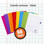 Lot de 8 cahiers - 24x32(cm) - grands carreaux - 96 pages - couverture en polypro - sans spirale - clairefonta ...
