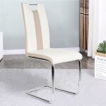 Lot de 8 chaises de salle � manger bul en simili cuir blanc et beige - style contemporain - pieds m�tal ...