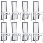 Lot de 8 chaises de salle  manger - simili blanc / gris - contemporain - design - mtal et cuir pvc