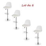 Lot de 8 tabourets de bar blanc - chaises de bar - r�glables en hauteur - contemporain - h 83 - 103 cm ...
