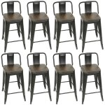 Lot de 8 tabourets de bar industriel en m�tal et bois - noir - style r�tro - dossier d�tachable - empilables ...