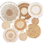 Lot de 9 paniers muraux boh�mes tiss�s � suspendre - d�coration murale en jonc de mer et rotin - d�coration ...