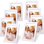 Lot de cadres photo - estampille - 8 pi�ces - 10x15 cm - blanc - bois mdf - montage mural et table - ...