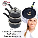 Casseroles et pole - klaus - lot 16 / 18 / 20cm et 20cm - antiadhsif - pierre cramique - tous feux ...
