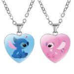 Lot collier stitch angel coeur amour couple rose bleu cadeau bijoux fantaisie cabochon fete anniversaire ...