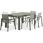Lot compos� dune table de jardin + 6 fauteuils - kaki - miami - fauteuils empilables