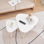 Lot de deux tables basses triangulaires ovales - - blanc pur - salon - aspect bois - contemporain - design ... Lot de deux tables basses triangulaires ovales - - blanc pur - salon - aspect bois - contemporain - design ...