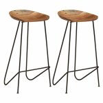 Lot de deux tabourets de bar design chaise si�ge bois dacacia massif 1202088