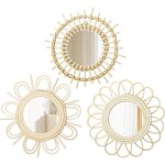 Lot de miroirs soleil boh�me - suteo - 3 pi�ces - 30x30 cm - beige - cadre en bambou - montage mural