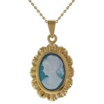 Lot pendentif cam� bleu plaqu� or 18 carats + cha�ne 42cm plaqu� or 18 carats