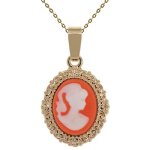 Lot pendentif camée orange petit modèle plaqué or 18 carats et résine + chaîne plaqué or 50cm Lot pendentif camée orange petit modèle plaqué or 18 carats et résine + chaîne plaqué or 50cm