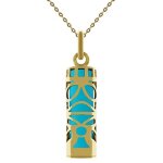 Lot pendentif tiki plaqu� or 18 carats et turquoise + cha�ne plaqu� or 42cm