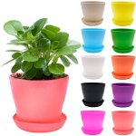Lot de petits pots de fleurs en plastique - febest - 10 pi�ces - 10 cm - 10 couleurs - avec soucoupe ...
