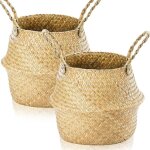 Lot de pots de fleurs en jonc de mer - mich - lot de 2 - panier osier tiss� - 36x32 cm - poign�e int�gr�e ...