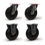 Lot de quatre roulettes pivotantes et fixes caoutchouc noir 100 mm - 210kg